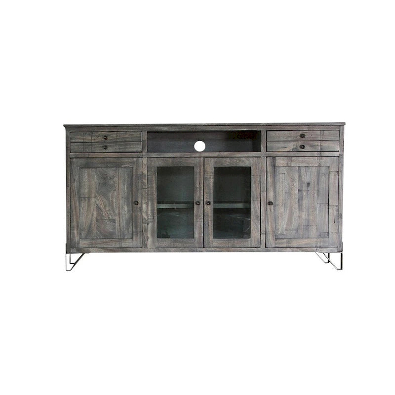 HomeRoots 70 Gray Solid Wood Cabinet Enclosed Storage Distressed TV Stand - 70' X '37.25' X '17.75