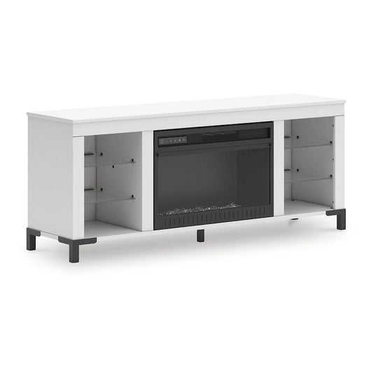 Signature Design by Ashley Brollevi White 60 TV Stand with Electric Fireplace for TVs up to 69