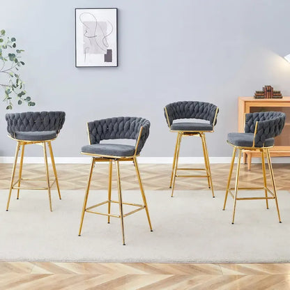 A Set of 4 Rotating Bar Stools, Equipped with Breathable Linen Cushions - Suitable for The Height of The Kitchen Island