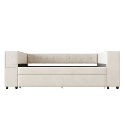 Upholstered Velvet Daybed Storage Bed Frame with USB Charging Ports