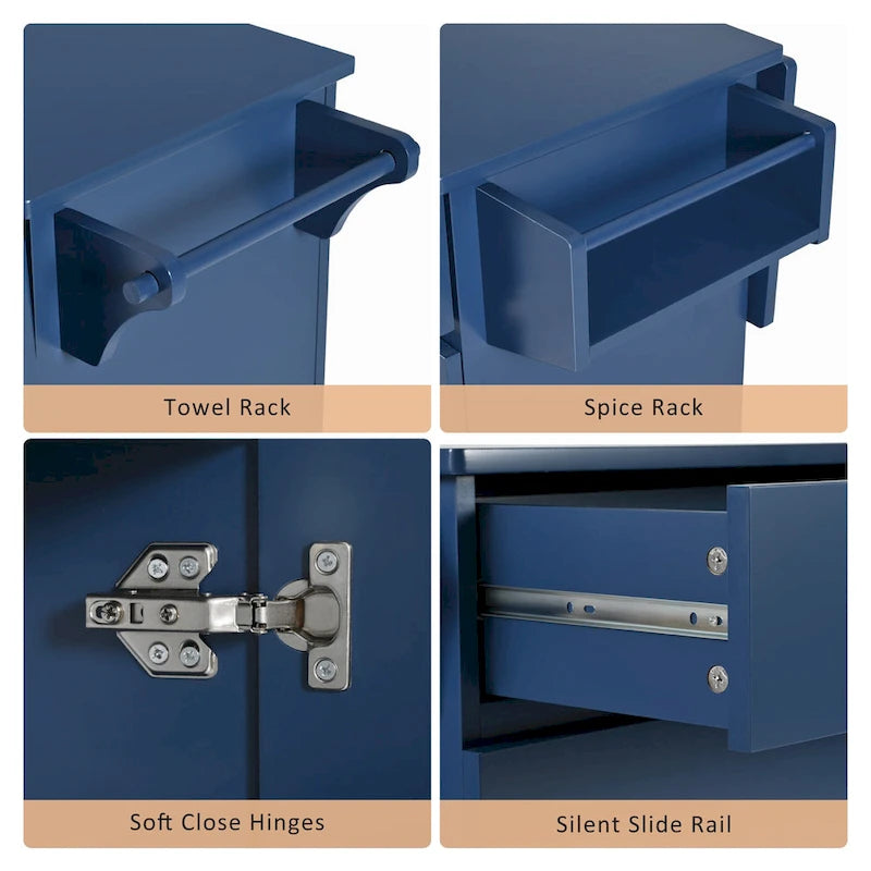 53 Rolling Kitchen Island w/ Drop Leaf,Spice Rack,Adjustable Shelves