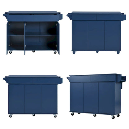 53 Rolling Kitchen Island w/ Drop Leaf,Spice Rack,Adjustable Shelves