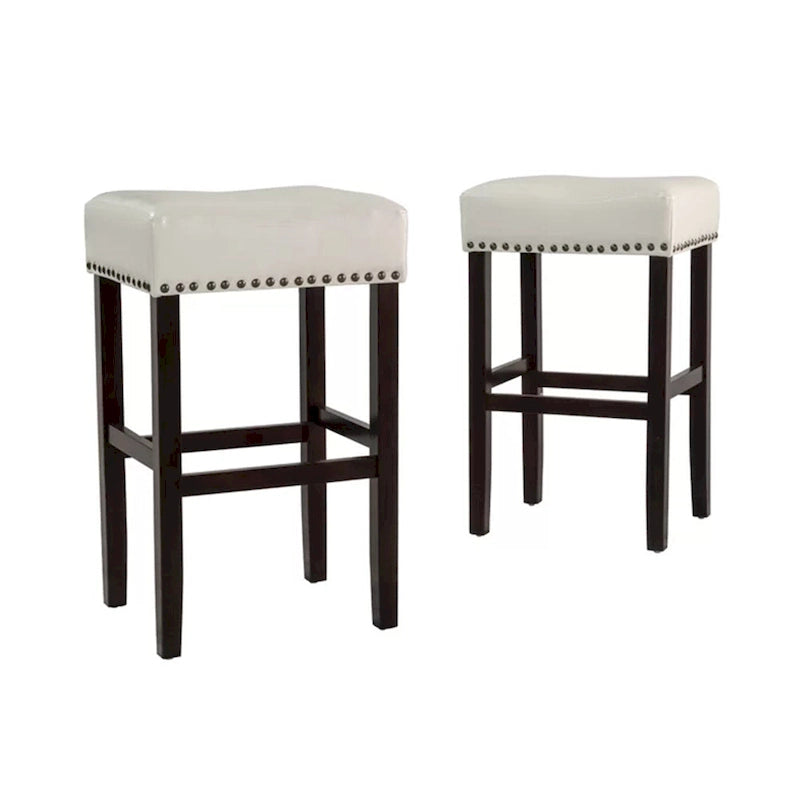 Roomfitters 30 Backless Leather Counter Stools, Set of 2 Upholstered Bar Height Chairs with Wood Frame, Ivory