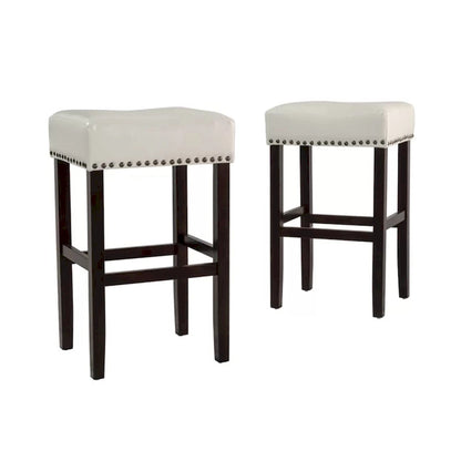 Roomfitters 30 Backless Leather Counter Stools, Set of 2 Upholstered Bar Height Chairs with Wood Frame, Ivory