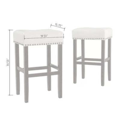 Roomfitters 30 Backless Leather Counter Stools, Set of 2 Upholstered Bar Height Chairs with Wood Frame, Ivory
