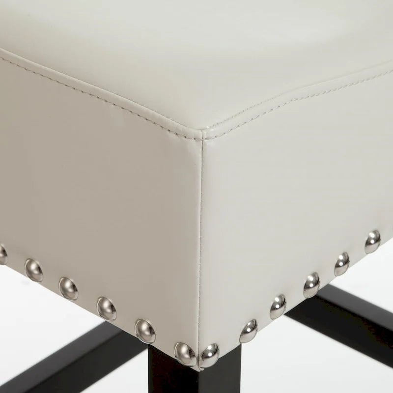 Roomfitters 30 Backless Leather Counter Stools, Set of 2 Upholstered Bar Height Chairs with Wood Frame, Ivory