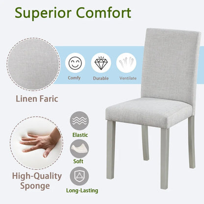 Dining Chairs Set of 2, Modern Kitchen & Dining Room Chairs, Upholstered Linen Cushion Seat and Rubber Wood Legs