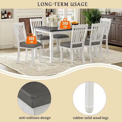 7-Piece Rustic Farmhouse Dining Table and Chair Sets Simple Dining Table and Chair Sets with Shaped Legs for Open-Concept Spaces