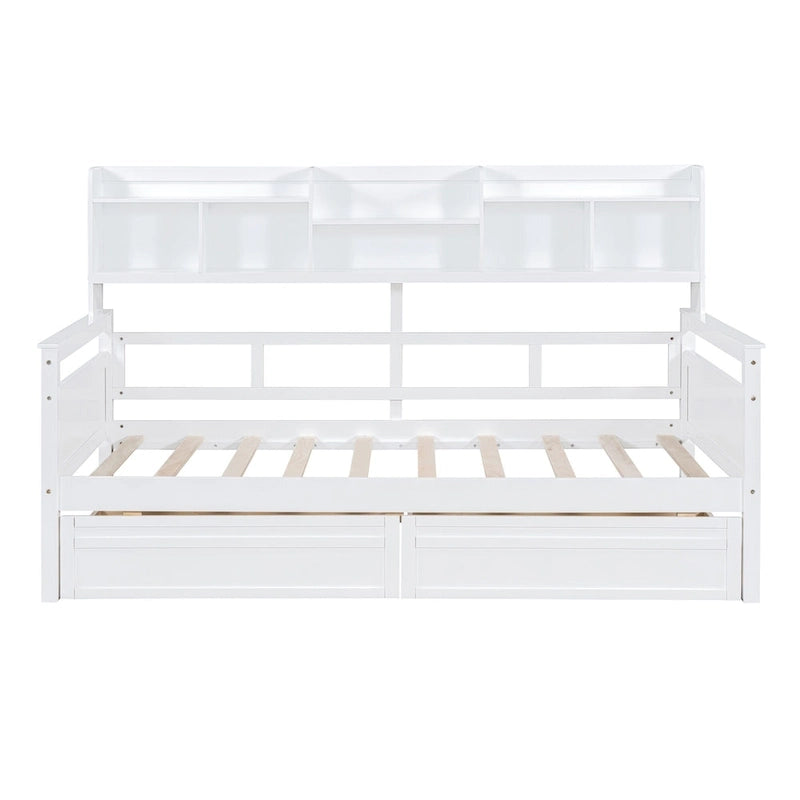 Twin Daybed with Storage Drawers & Shelves, Solid Wood Frame