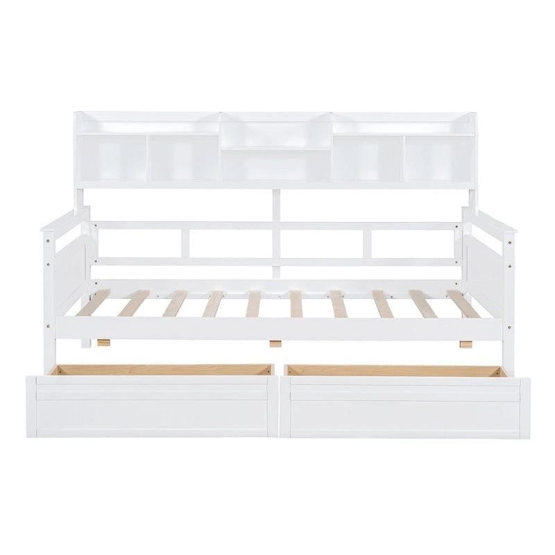 Twin Daybed with Storage Drawers & Shelves, Solid Wood Frame