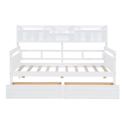 Twin Daybed with Storage Drawers & Shelves, Solid Wood Frame