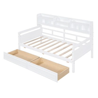 Twin Daybed with Storage Drawers & Shelves, Solid Wood Frame