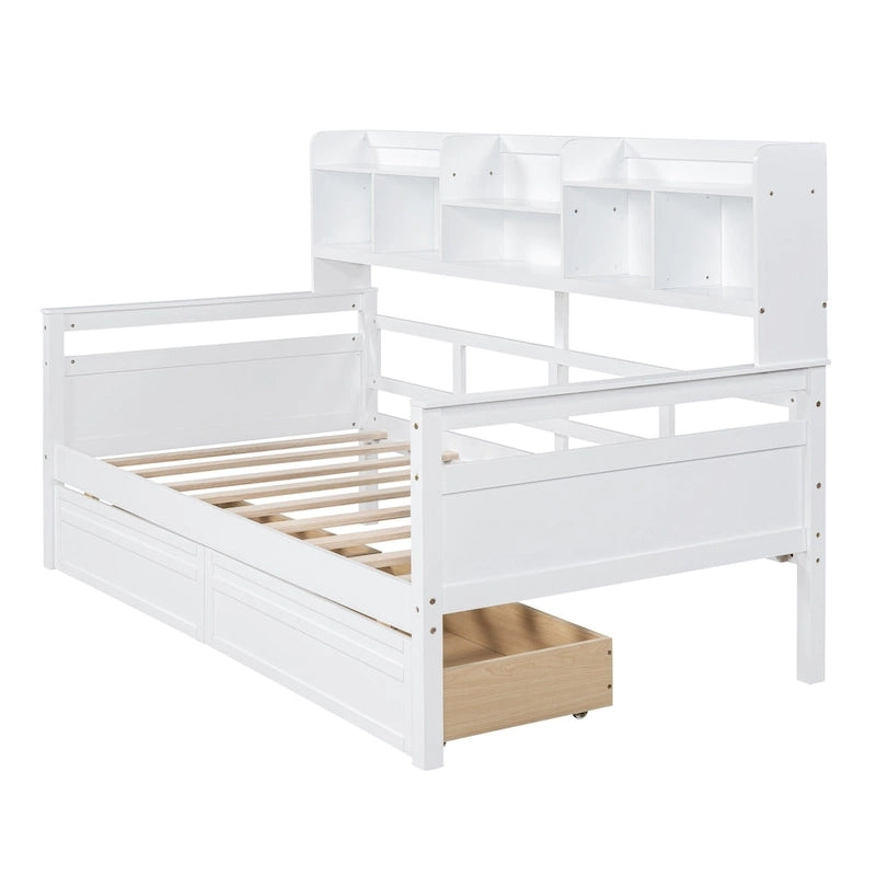 Twin Daybed with Storage Drawers & Shelves, Solid Wood Frame