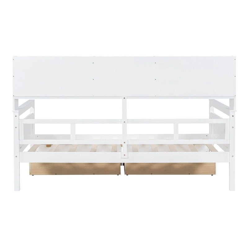 Twin Daybed with Storage Drawers & Shelves, Solid Wood Frame