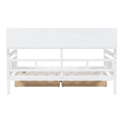 Twin Daybed with Storage Drawers & Shelves, Solid Wood Frame