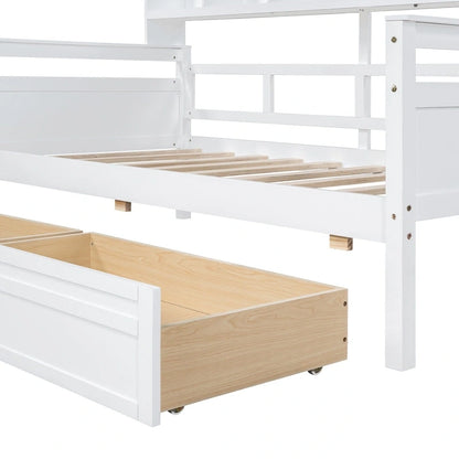 Twin Daybed with Storage Drawers & Shelves, Solid Wood Frame