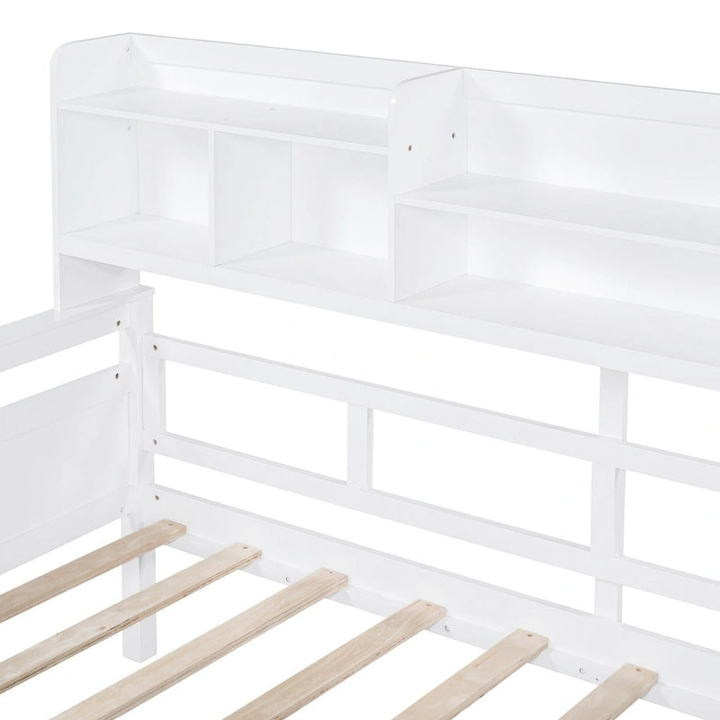 Twin Daybed with Storage Drawers & Shelves, Solid Wood Frame