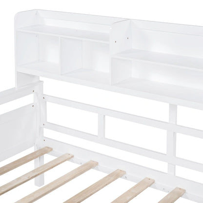 Twin Daybed with Storage Drawers & Shelves, Solid Wood Frame