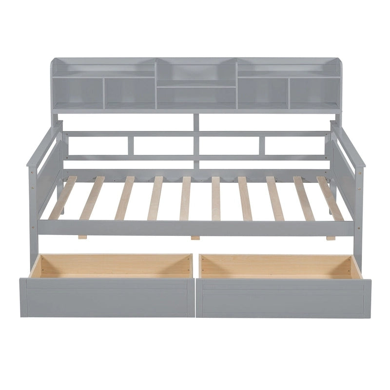 Twin Daybed with Storage Drawers & Shelves, Solid Wood Frame