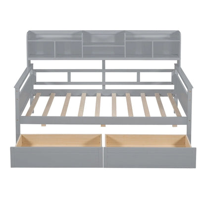 Twin Daybed with Storage Drawers & Shelves, Solid Wood Frame