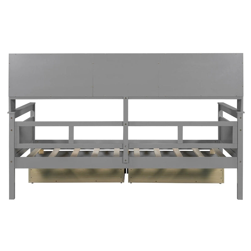 Twin Daybed with Storage Drawers & Shelves, Solid Wood Frame