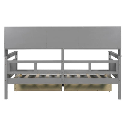 Twin Daybed with Storage Drawers & Shelves, Solid Wood Frame