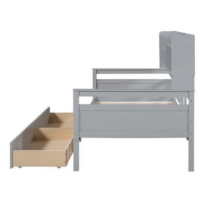 Twin Daybed with Storage Drawers & Shelves, Solid Wood Frame