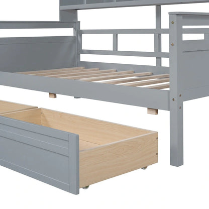 Twin Daybed with Storage Drawers & Shelves, Solid Wood Frame