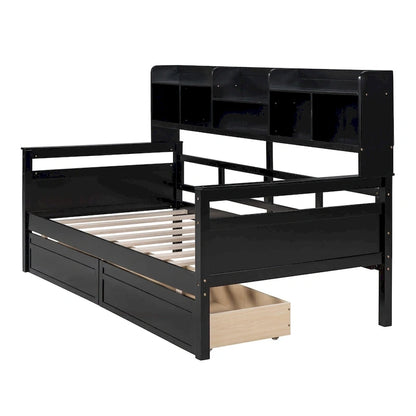 Twin Daybed with Storage Drawers & Shelves, Solid Wood Frame