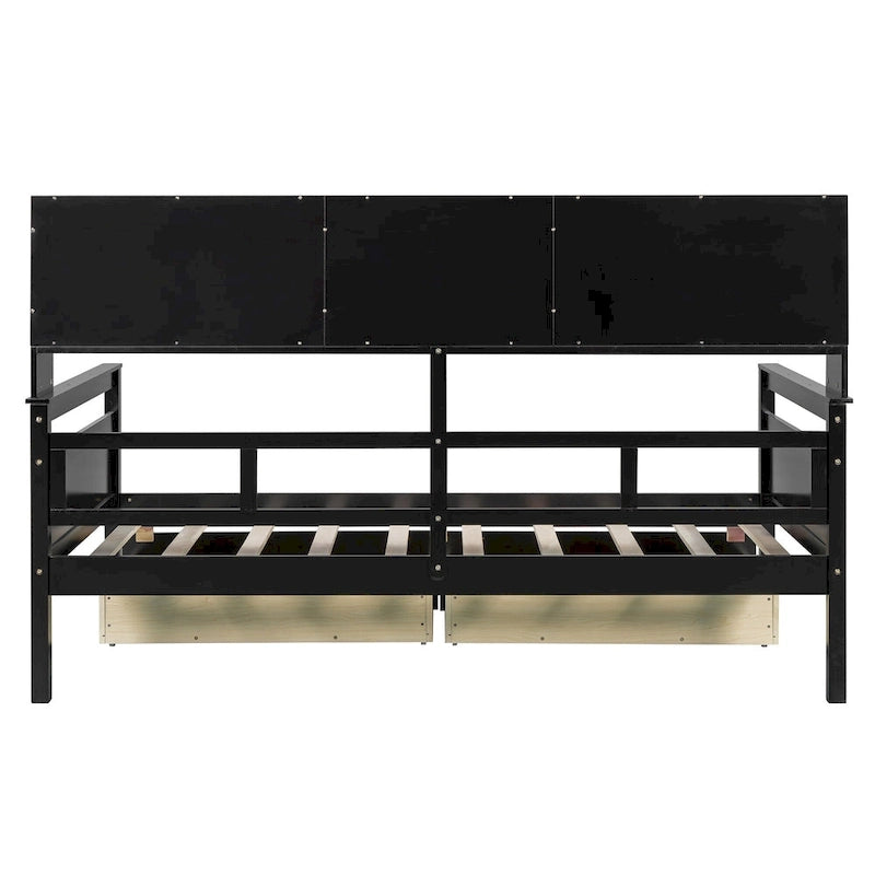 Twin Daybed with Storage Drawers & Shelves, Solid Wood Frame
