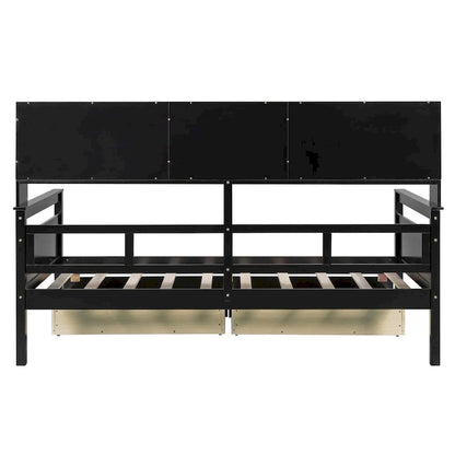 Twin Daybed with Storage Drawers & Shelves, Solid Wood Frame