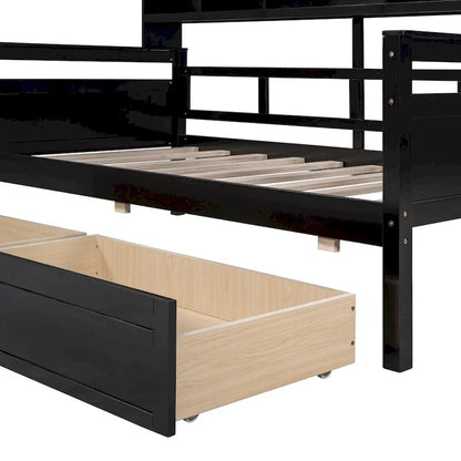 Twin Daybed with Storage Drawers & Shelves, Solid Wood Frame