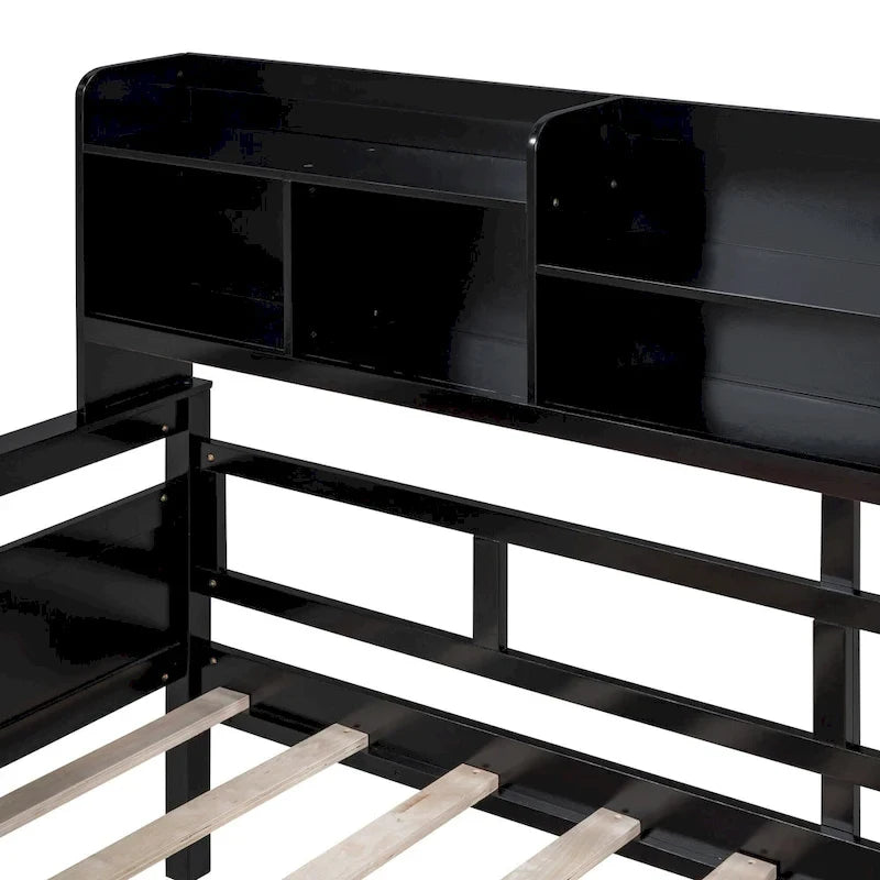 Twin Daybed with Storage Drawers & Shelves, Solid Wood Frame