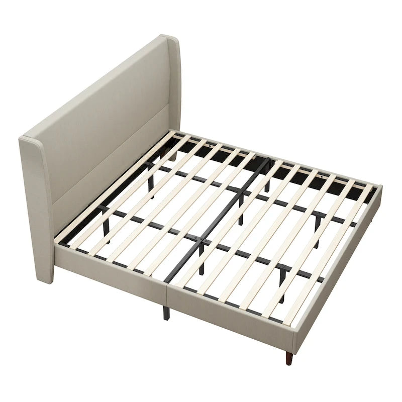 King Platform Bed with Solid Wood Legs & 12-Slat Support