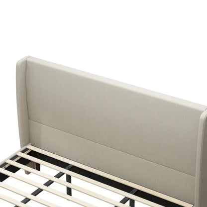 King Platform Bed with Solid Wood Legs & 12-Slat Support
