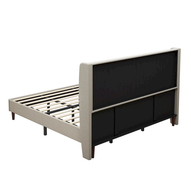 King Platform Bed with Solid Wood Legs & 12-Slat Support
