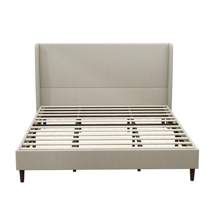King Platform Bed with Solid Wood Legs & 12-Slat Support