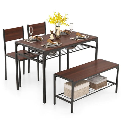 Costway Dining Table Set for 4 Rectangular Table with 2 Chairs, 1