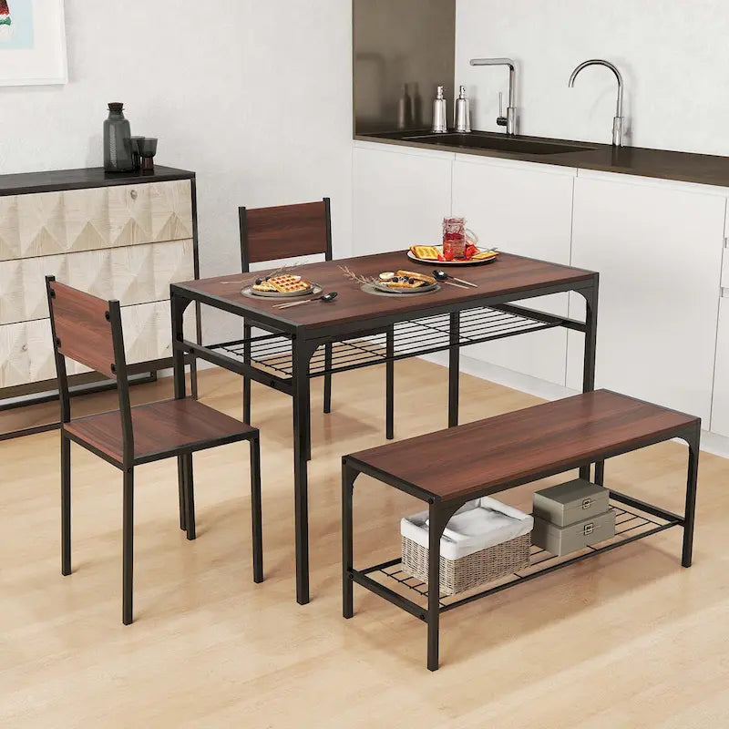 Costway Dining Table Set for 4 Rectangular Table with 2 Chairs, 1