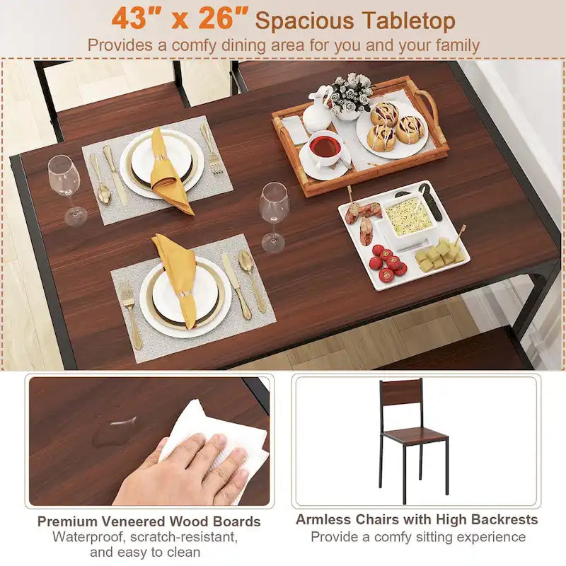 Costway Dining Table Set for 4 Rectangular Table with 2 Chairs, 1