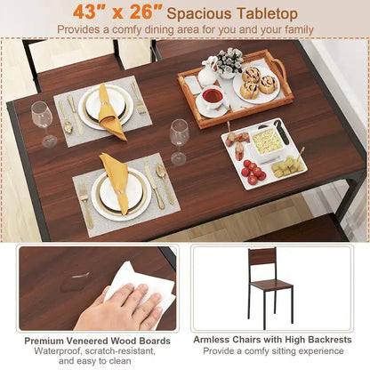 Costway Dining Table Set for 4 Rectangular Table with 2 Chairs, 1