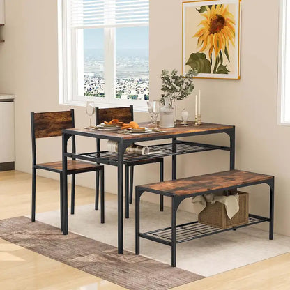 Costway Dining Table Set for 4 Rectangular Table with 2 Chairs, 1
