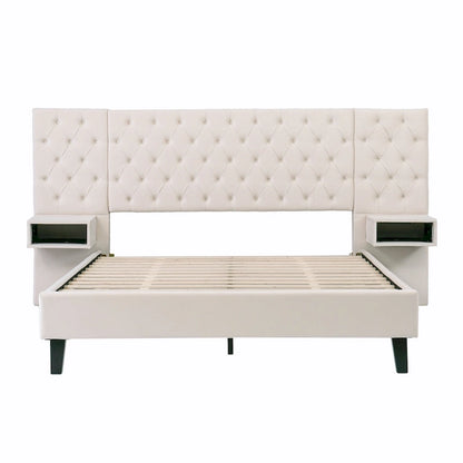 Velvet Upholstered Bed Frame Queen Size Button Tufted Bed