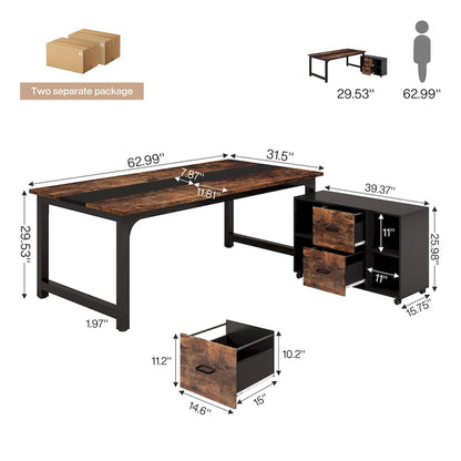 63 Executive Desk with 40 Lateral File Drawer Cabinet Set for Home Office
