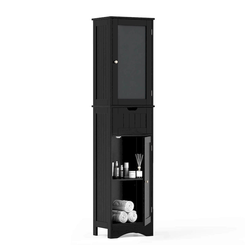Costway Bathroom Tall Cabinet Freestanding Linen Tower with Doors & - See Details