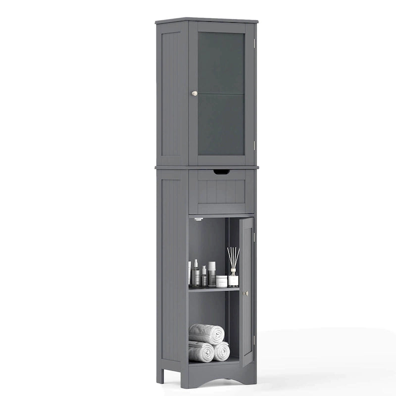 Costway Bathroom Tall Cabinet Freestanding Linen Tower with Doors & - See Details