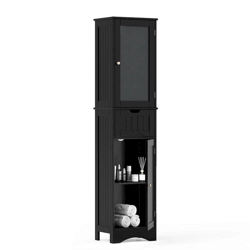 Costway Bathroom Tall Cabinet Freestanding Linen Tower with Doors & - See Details