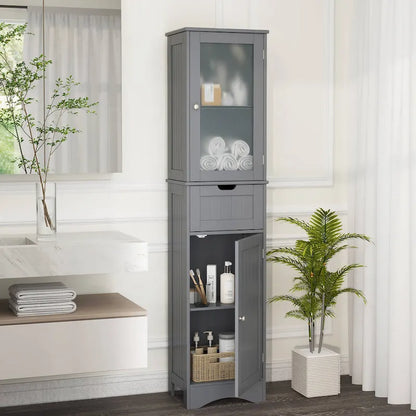Costway Bathroom Tall Cabinet Freestanding Linen Tower with Doors & - See Details