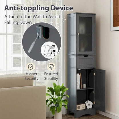 Costway Bathroom Tall Cabinet Freestanding Linen Tower with Doors & - See Details