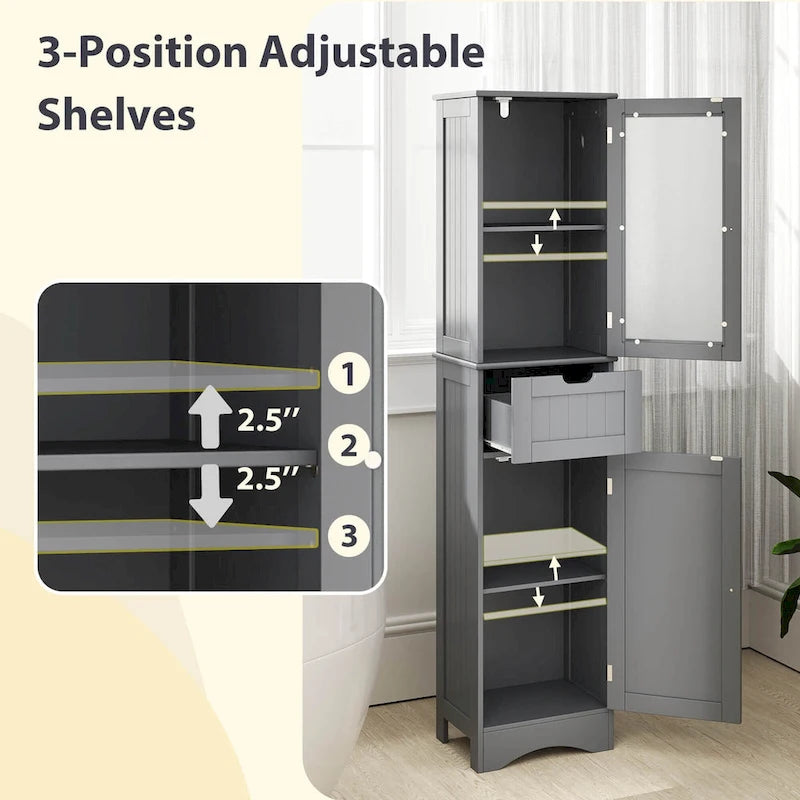 Costway Bathroom Tall Cabinet Freestanding Linen Tower with Doors & - See Details